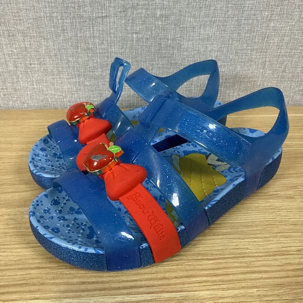 Crocs Disney Snow White Isabella Jelly Sandals Blue Glitter Size C13 Kids Bows